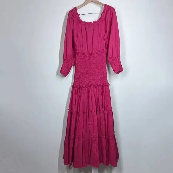 Alexis Thalssa Off The Shoulder Shirred Fuschia Dot Maxi Dress Small Preowned